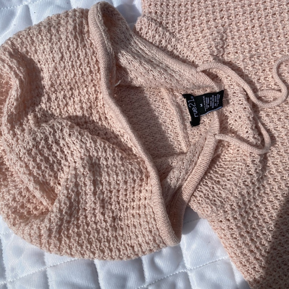 BABY PINK CROCHET HOODED SWEATER